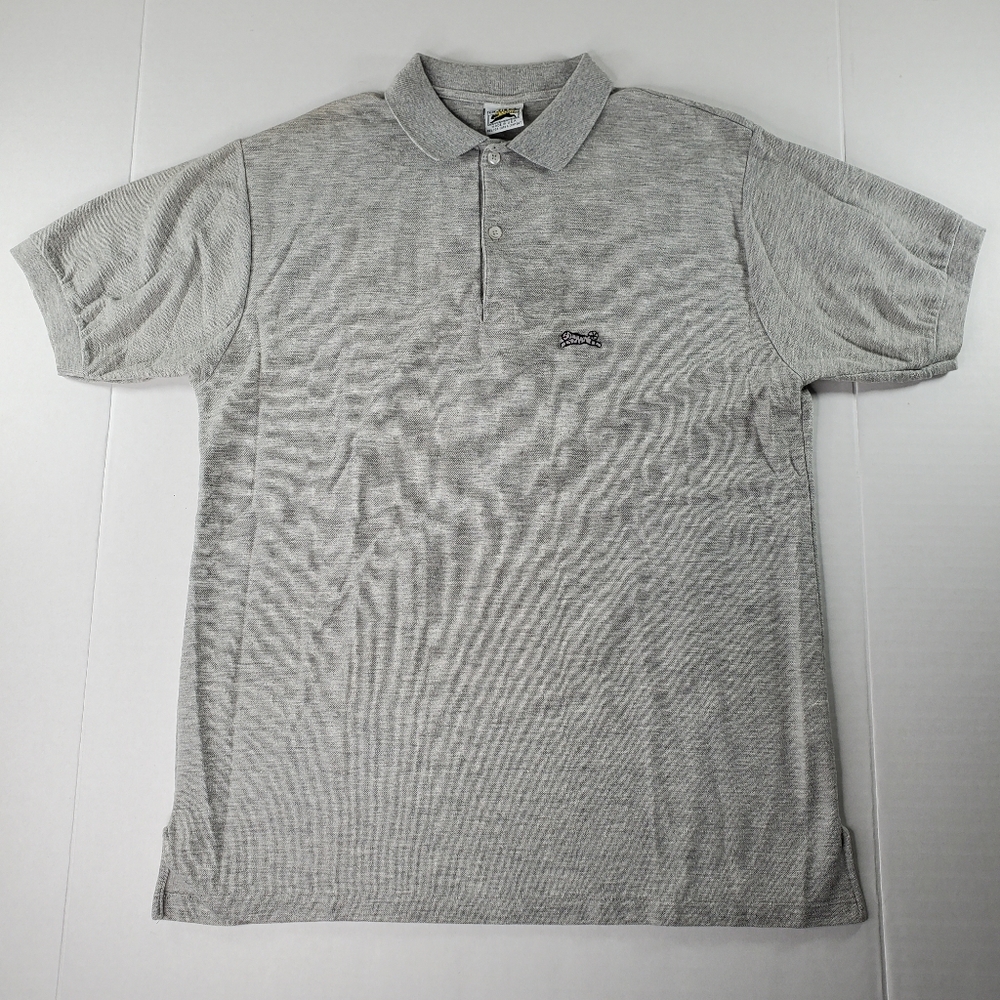 Vintage Le Tigre Made in USA Men's Polo Shirt Size Large Grey Short Sleeve Tiger